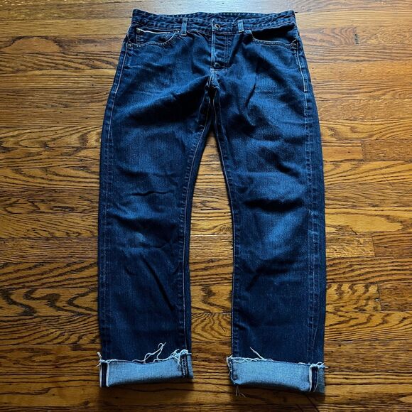 Jack Wills Selvedge Jeans Men 32x27 Dark Wash Blue Button Fly Hipster Cropped - Picture 1 of 11